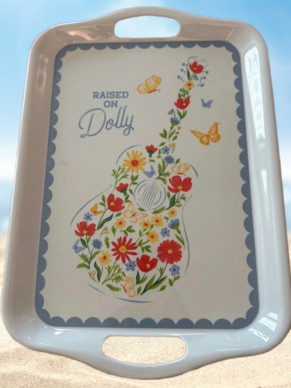 Raised on Dolly Floral Guitar Serving Tray - Cream & Multicolor